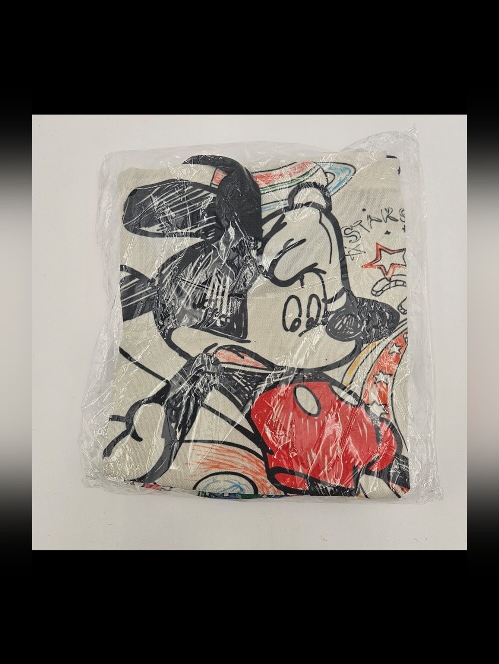 Graphic Mickey Sketch Tote Bag - White with Black Straps - Picture 3 of 3